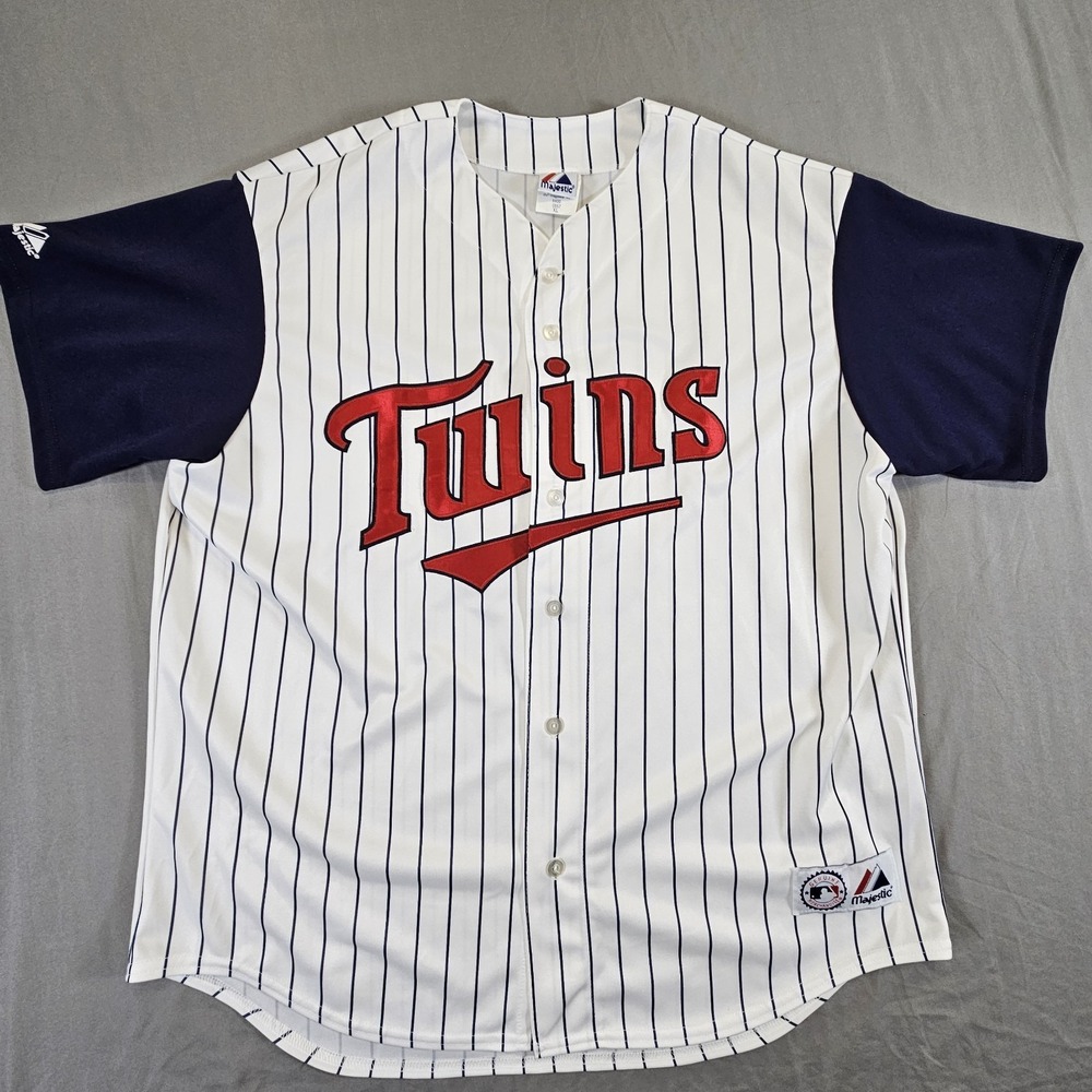 Vintage Minnesota Twins Jersey Mens XL Pin Striped MLB USA Made Majestic Blank